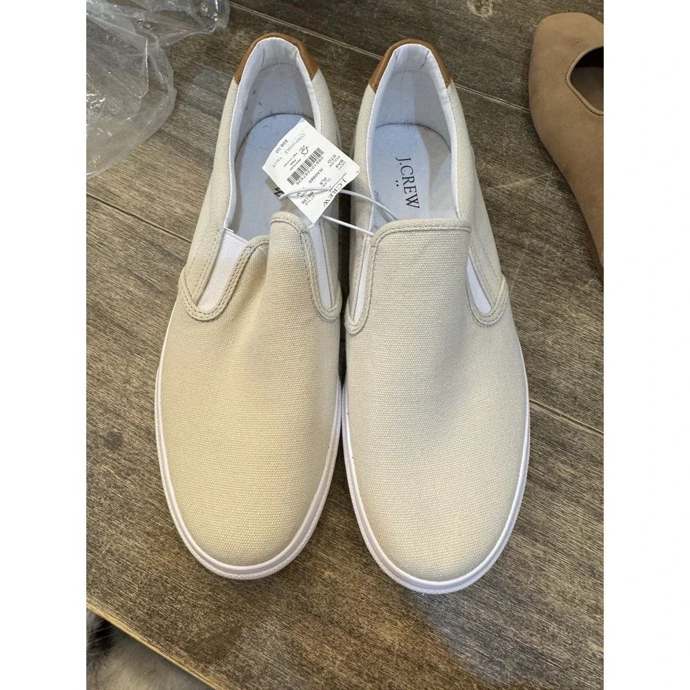 J Crew Slip On Shoes Mens Tan‎ Canvas White Sole Casual Skate Sneakers Size 11
